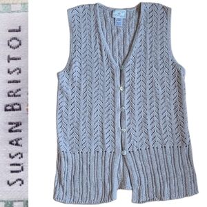 SM Linen Cotton Blend Mother-of-pearl buttons Vintage sweater vest NWOT